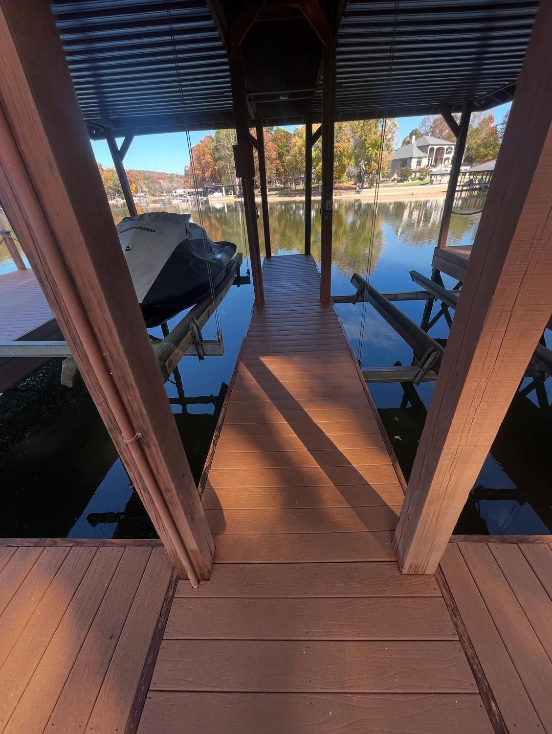 Covered lakefront dock after cleaning