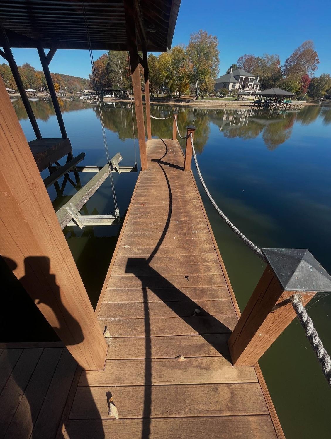 Lakefront dock walkway before cleaning